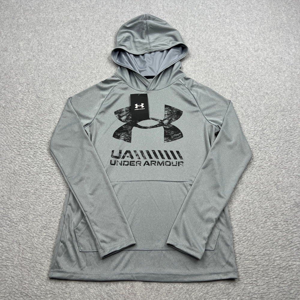 NEW Under Armour Hoodie Boys Med Gray Graphic Logo UA Velocity Pullover 1362466